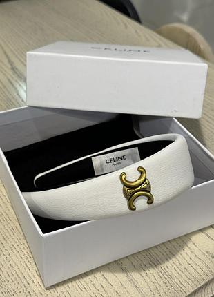 Обруч для волосся селін білий із логотипом у позолоті