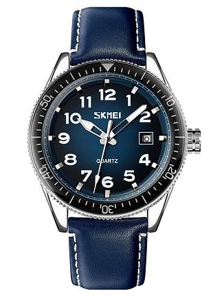 Skmei 9232lsibu silver-blue-leather strap