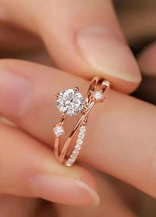 Латунієва модна каблучка із блискучим кубічним цирконієм, колір рожеве золото, розмір 17,18