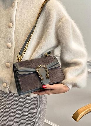 Женская мини сумочка клатч с подковой, маленькая женская сумка черный серый