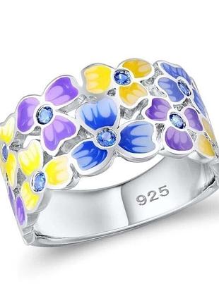 Срібляста каблучка з квітковим прінтом, розмір 16, 17,18,19