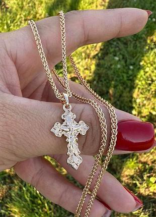 Набор цепочка 55 см (3 мм) + крестик 3 см ( 18к цвет золота 585п) 76-05