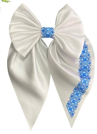 Бант для волосся з орнаментом вишиванка на шпильці качечці hand made 13,5 см