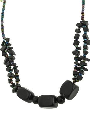 Намисто чорно-зелене з бісеру та натуральних каменів 45 + 5 см