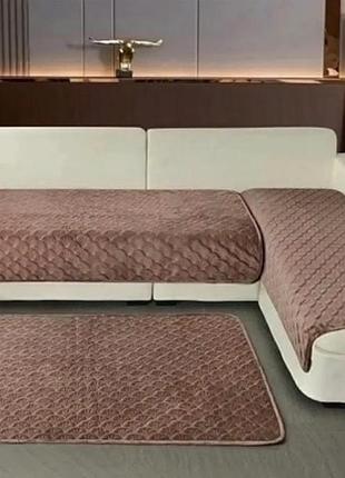 Накидки на диван прорезиненные дивандеки, покрывало на диван велюровое плотное кофейный