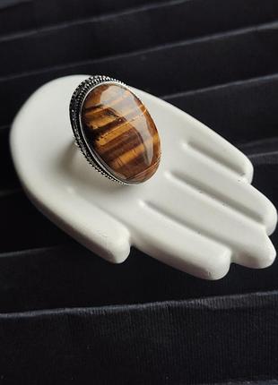 Кільце тигрове око овал в сріблі. перстень з тигрового ока. каблучка з натуральним каменем. розмір 16,5.індія.