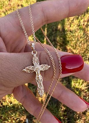 Набор цепочка 50 см (2,5 мм) + крестик 3 см ( 18к цвет золота 585п) 76-15