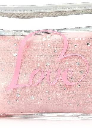 Косметичка love 2-в-1 кожзам прозоро-матова зірка прямокутна рожевий
