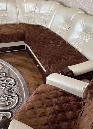 Накидки на диван прорезиненные, набор покрывал дивандек на диваны комплект велюровое коричневый