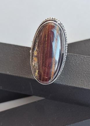 Кільце джеспіліт з тигровим оком. каблучка тигрове око овал. розмір 17,3. індія.