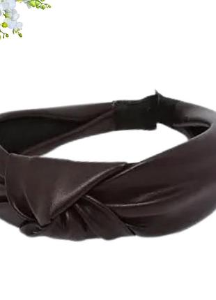 Обруч-чалма для волосся темно коричневий 3,5см handmade екошкіра