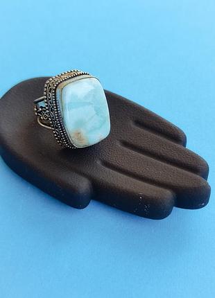 Кільце натуральний ларимар . ларимар в сріблі прямокутник. розмір 16,5. індія.