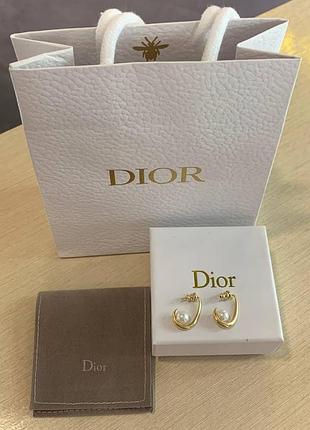 Диор серьги позолота с жемчужиной в подарочной брендовой упаковке
