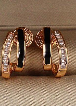 Сережки кліпси xuping jewelry парус із чорнінням 1,8 см золотисті