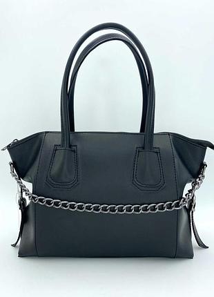 Женская сумка, классическая из эко-кожи с двумя ручками с цепочкой ка «фрида» черный