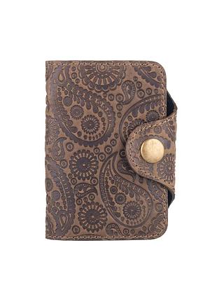 Красивая кожаная визитница оливкового цвета с авторским художественным тиснением "buta art"