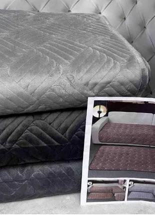 Накидки на диван прорезиненные дивандеки, покрывало на диван велюровое плотное темно серый