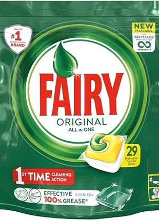 Капсулы для посудомоечных машин fairy original all in one lemon 29 шт. (8700216237314)
