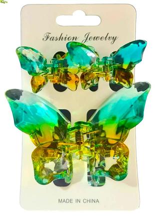 Набір 3 шт краб для волосся метелик жовто-блакитний fashion jewelry