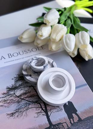 Набор декоративных подсвечников из гипса для столовых свечей 2шт мрамор-белый