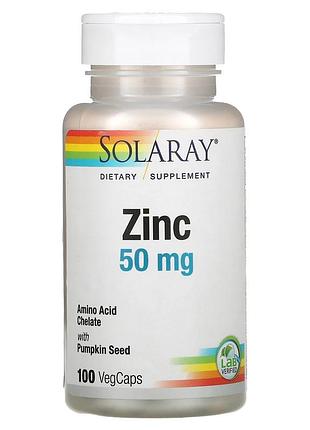 Solaray, цинк, 50 мг, 100 растительных капсул
