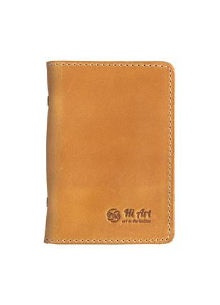 Шкіряна обкладинка-органайзер для id паспорта та інших документів світло жовтого кольору