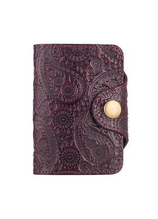 Дизайнерская кожаная визитница темно фиолетового цвета, тиснение "buta art"