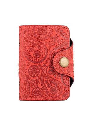 Удобный кожаный картхолдер красного цвета с художественным тиснением "buta art"