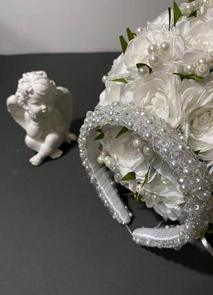Белый обруч невесты ручной работы