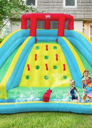 Надувная водная горка costway summer со стойкой для скалолазания двухсторонняя