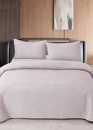 Покрывало стеганое евро 200 х 230 см + 2 наволочки с подушками 100% хлопок (41707) айвори