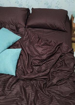 Простынь 240х220см страйп сатин шоколад 1/1см тм комфорт текстиль
