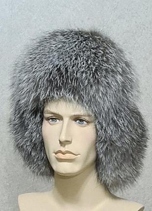 Ушанка меховая мужская из меха блюфроста и чернобурки лиса чернобурка 57-59 см