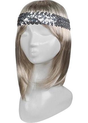 Срібляста пов'язка-гумка з паєтками на гангстерську вечірку.