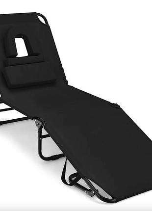 Шезлонг costway hanna раскладной с отверстием для лица черный