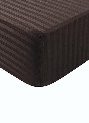 Простынь на резинке 140х200х34см страйп сатин шоколад комфорт текстиль