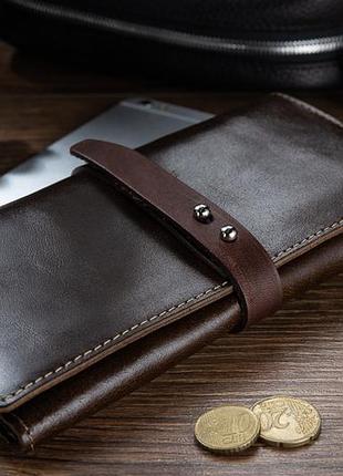 Вместительный кожаный бумажник на кобурном винте оливкового цвета