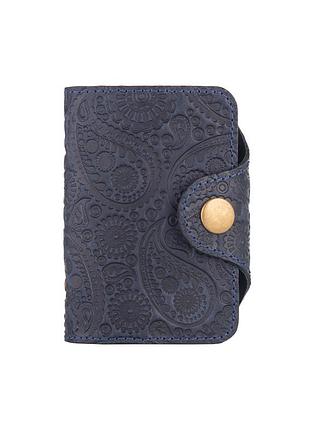 Эргономический картхолдер синего цвета с натуральной матовой кожи, коллекция "buta art"