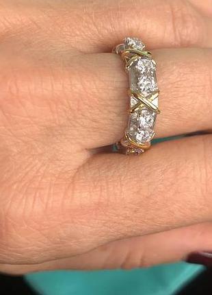 Кільце тіффані в серебрі 925 проби з позолотою, фініти, у брендовому пакованні люкс