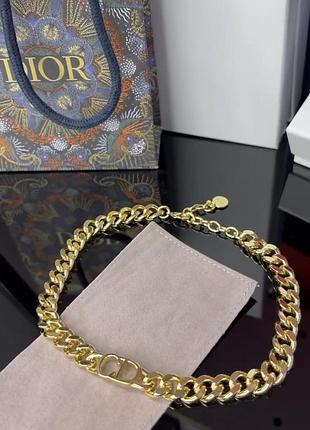 Диор колье крупная цепь / брендовая подвеска-цепь на шею в лимонном золоте