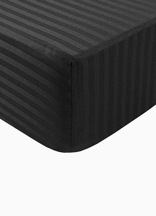 Простирадло на резинці 180х200х34см +наволочки 2шт страйп сатин чорний комфорт текстиль