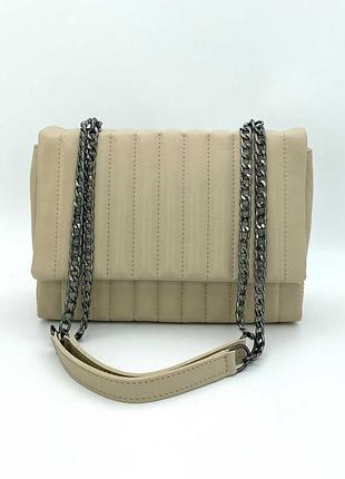 Стеганая сумка клатч на цепочке, женская клатч-сумка на цепочке стеганый «темми» бежевая
