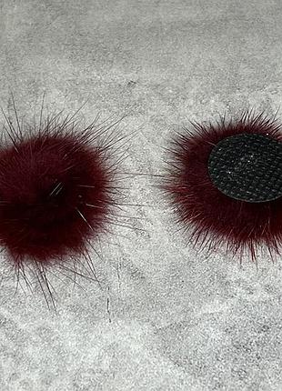 Хутряні помпони (норка) розмір ≈2,8 см, колір бордовий, (ззаду помпону є тканина) арт 018217, 1 шт., бордовый