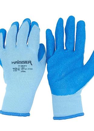 (211431) перчатки полихлопка голубые с синим латексным покрытием из подв. haisser