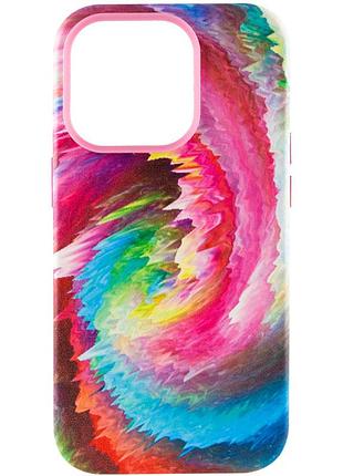 Шкіряний чохол colour splash with magsafe для apple iphone 14 pro (6.1") pink / blue