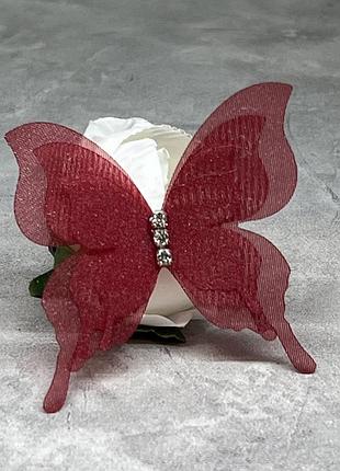 Метелик шифоновий (тришаровий), розмір ≈ 5*5 см, бордовий, арт 018118, 1 шт, бордовий