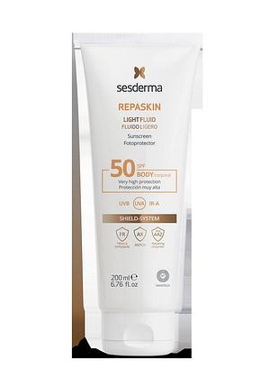 Сесдерма сонцезахисний флюїд для тіла sesderma repaskin light fluid body sunscreen spf 50, 200 мл