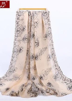 Женский шарф бежевый - размер шарфа приблизительно 160*70см, шифон