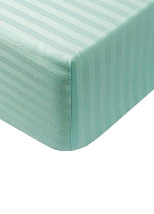 Набор простынь на резинке 180х200х34см +наволочки 2шт страйп сатин мятный комфорт текстиль