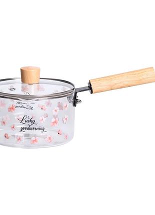 Скляний ківш із кришкою для кухні 1.8 л ручкою і носиком hp-34-19